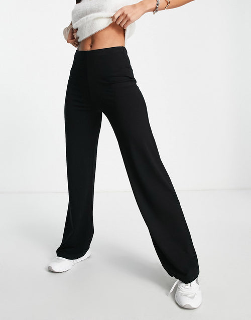 Basic Wide Leg Jersey Trousers – Black
