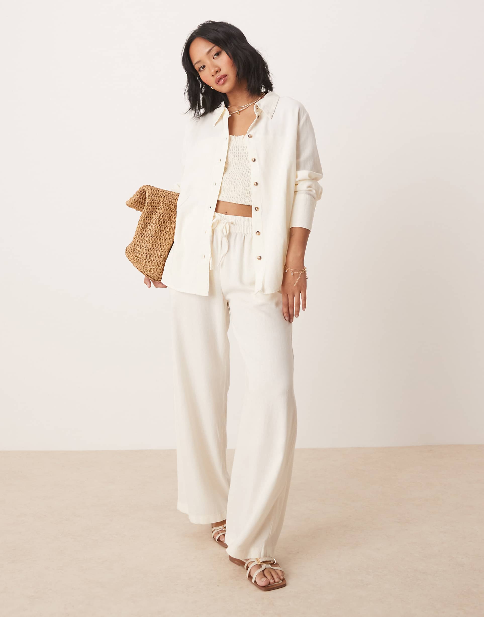 Petite Wide Leg Linen Trousers – Khaki