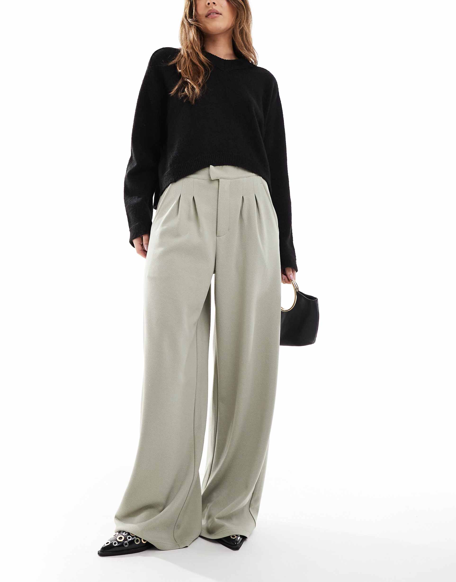 Wide Leg Jersey Trousers – Stone