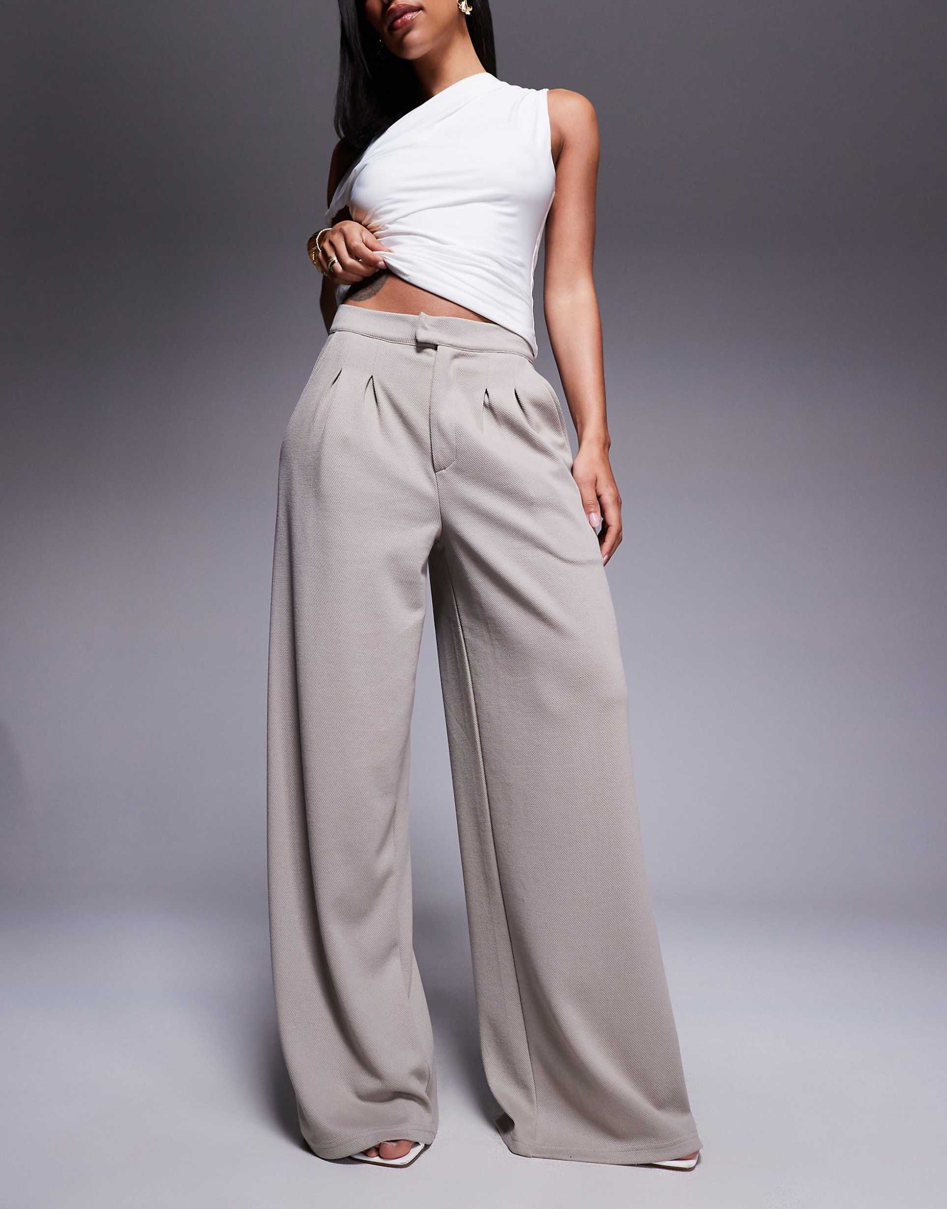 Wide Leg Jersey Trousers – Stone