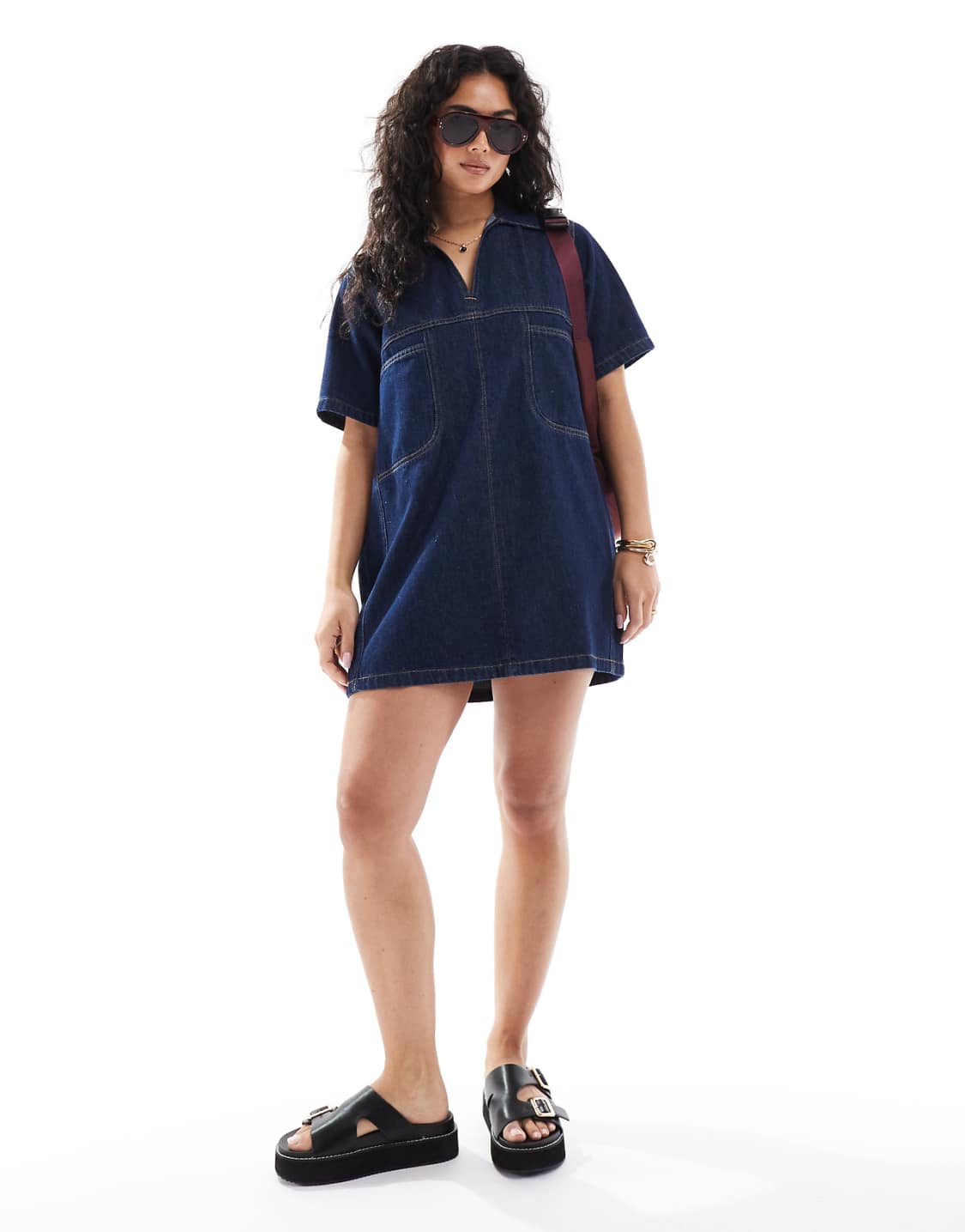 Denim Polo Mini Dress – Contrast Stitch