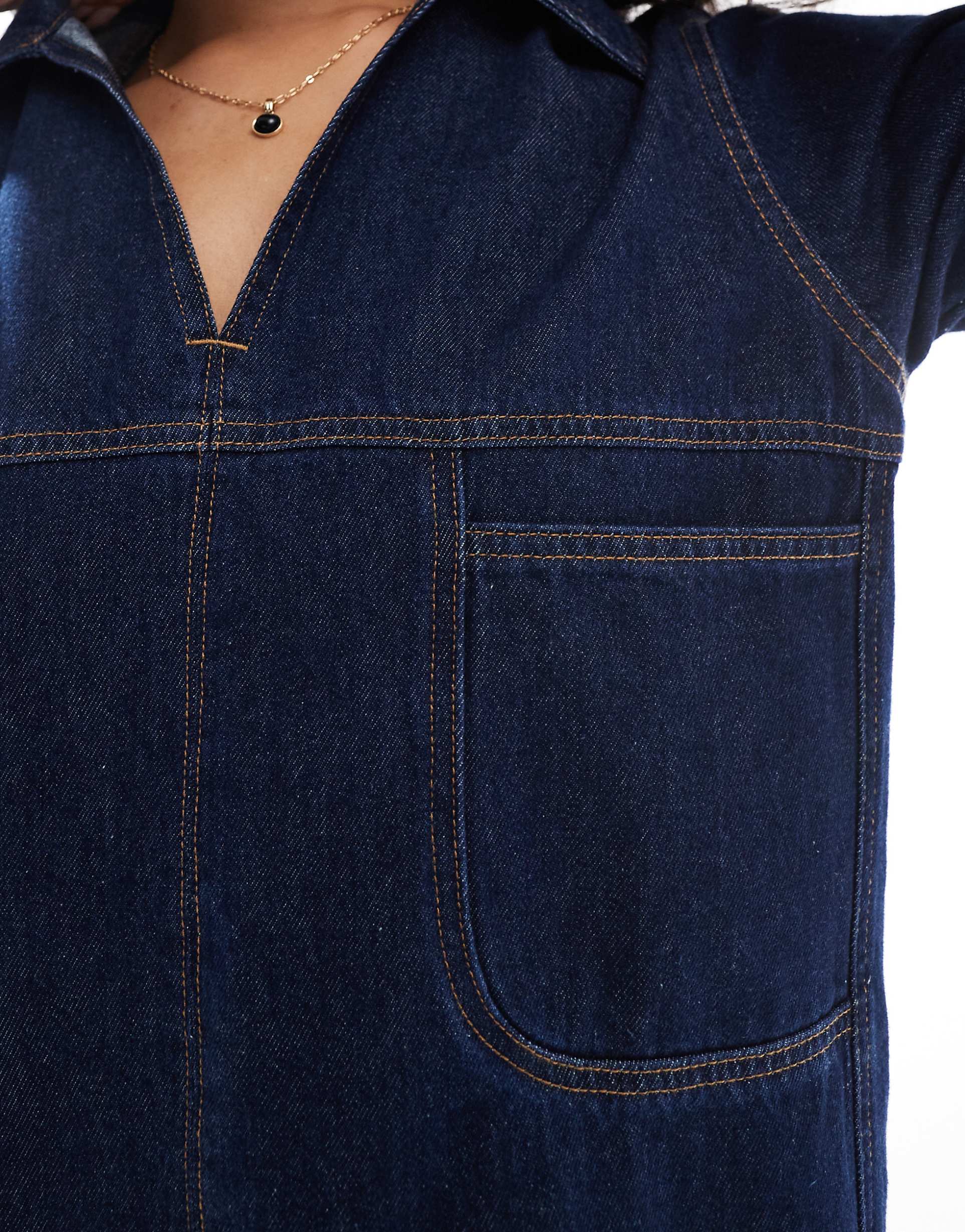 Denim Polo Mini Dress – Contrast Stitch