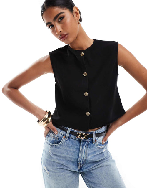 Black cropped waistcoat with button detail