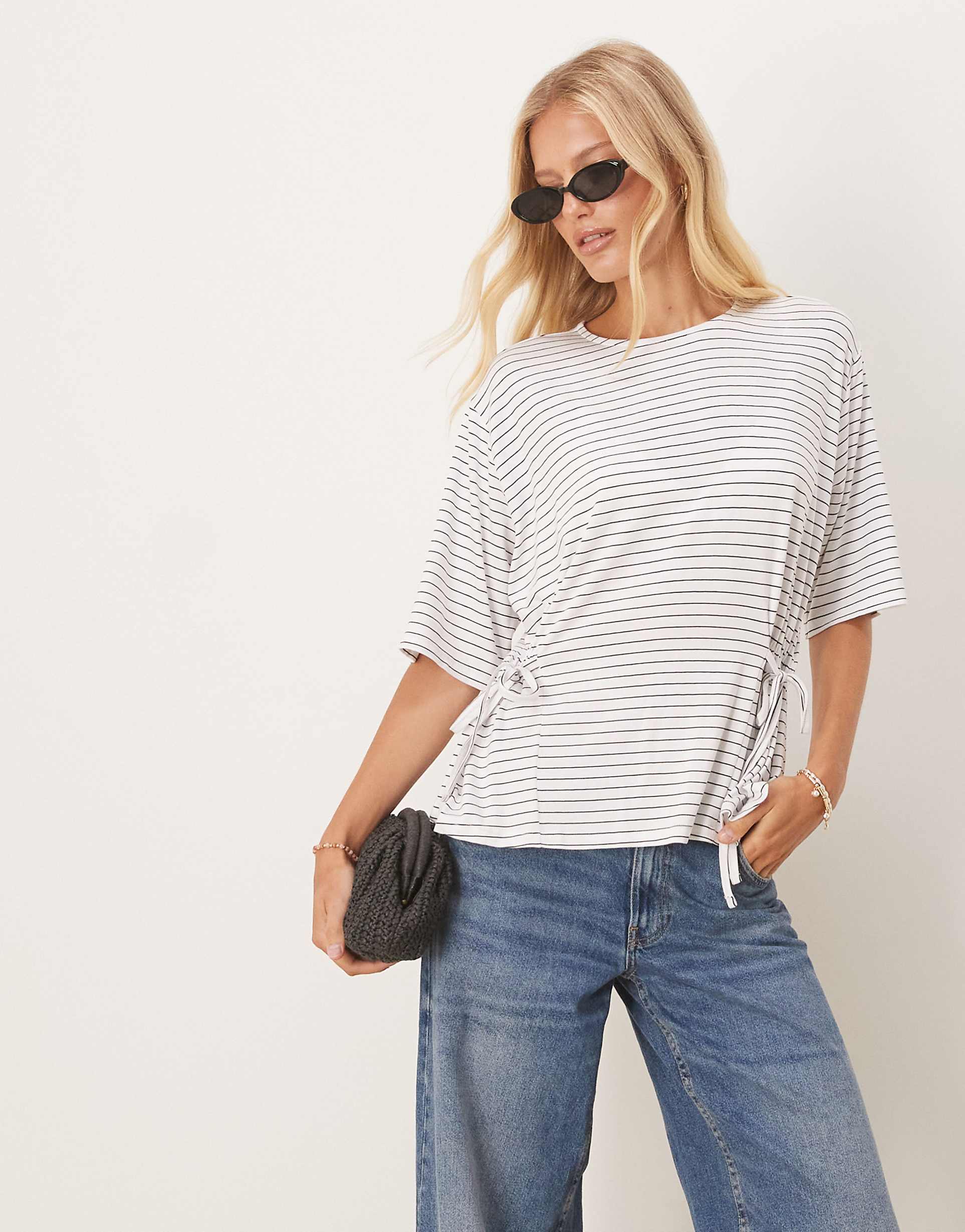 Oversized Tie Detail T-Shirt – Brown