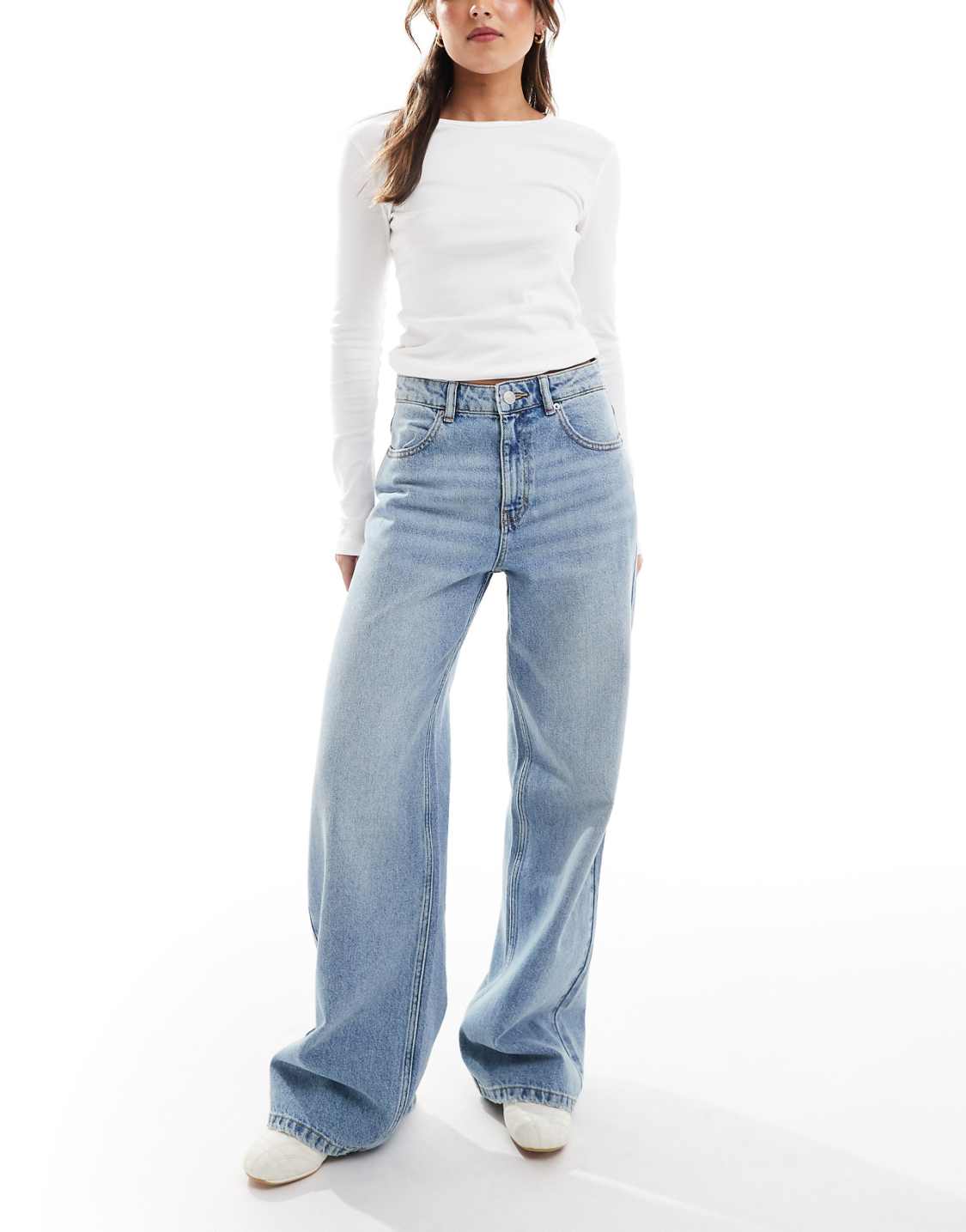 Pull&Bear High-Waist Wide Leg Jeans – Pale Blue