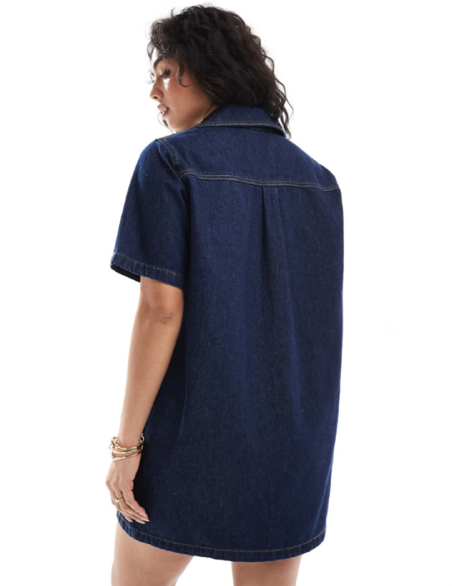 Denim Polo Mini Dress – Contrast Stitch