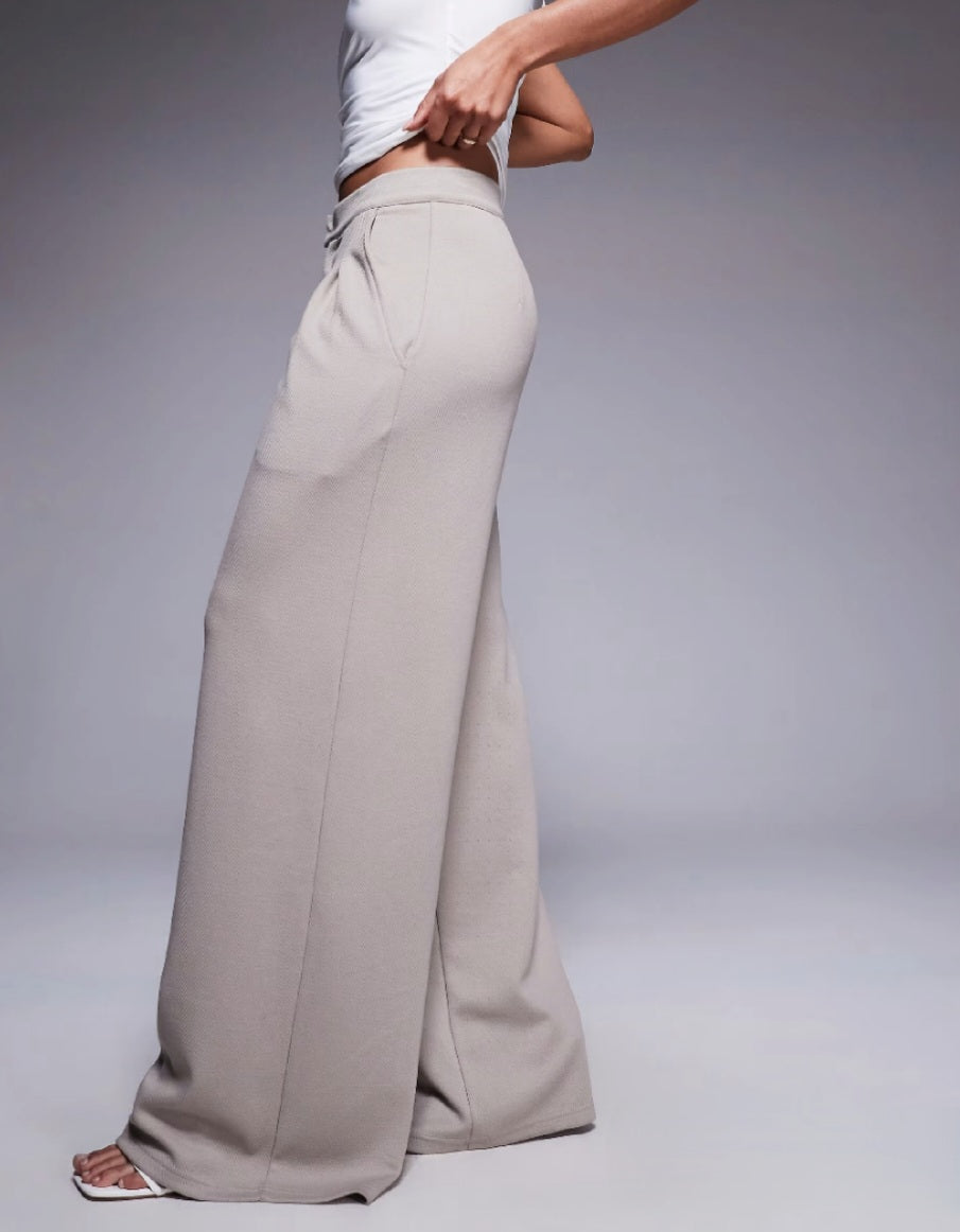 Wide Leg Jersey Trousers – Stone
