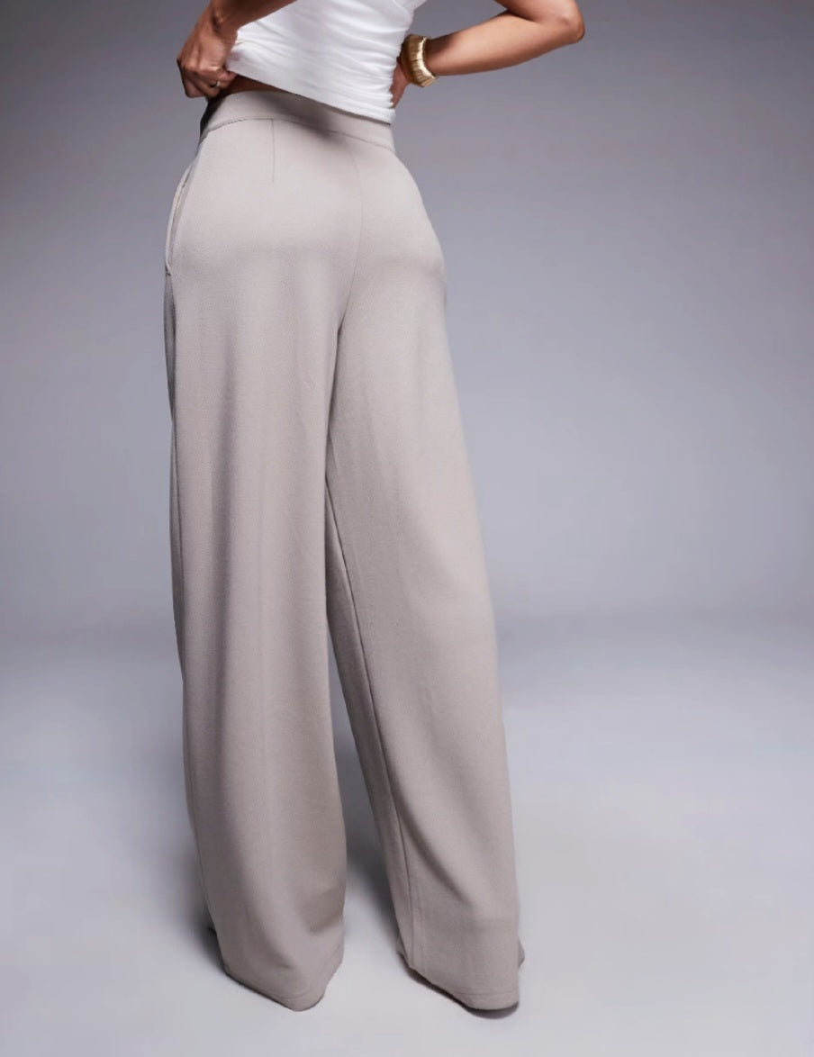 Wide Leg Jersey Trousers – Stone