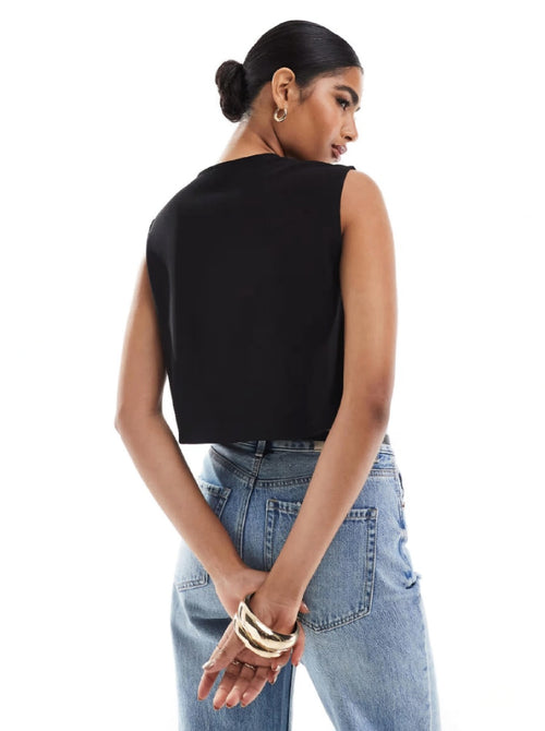 Black cropped waistcoat with button detail