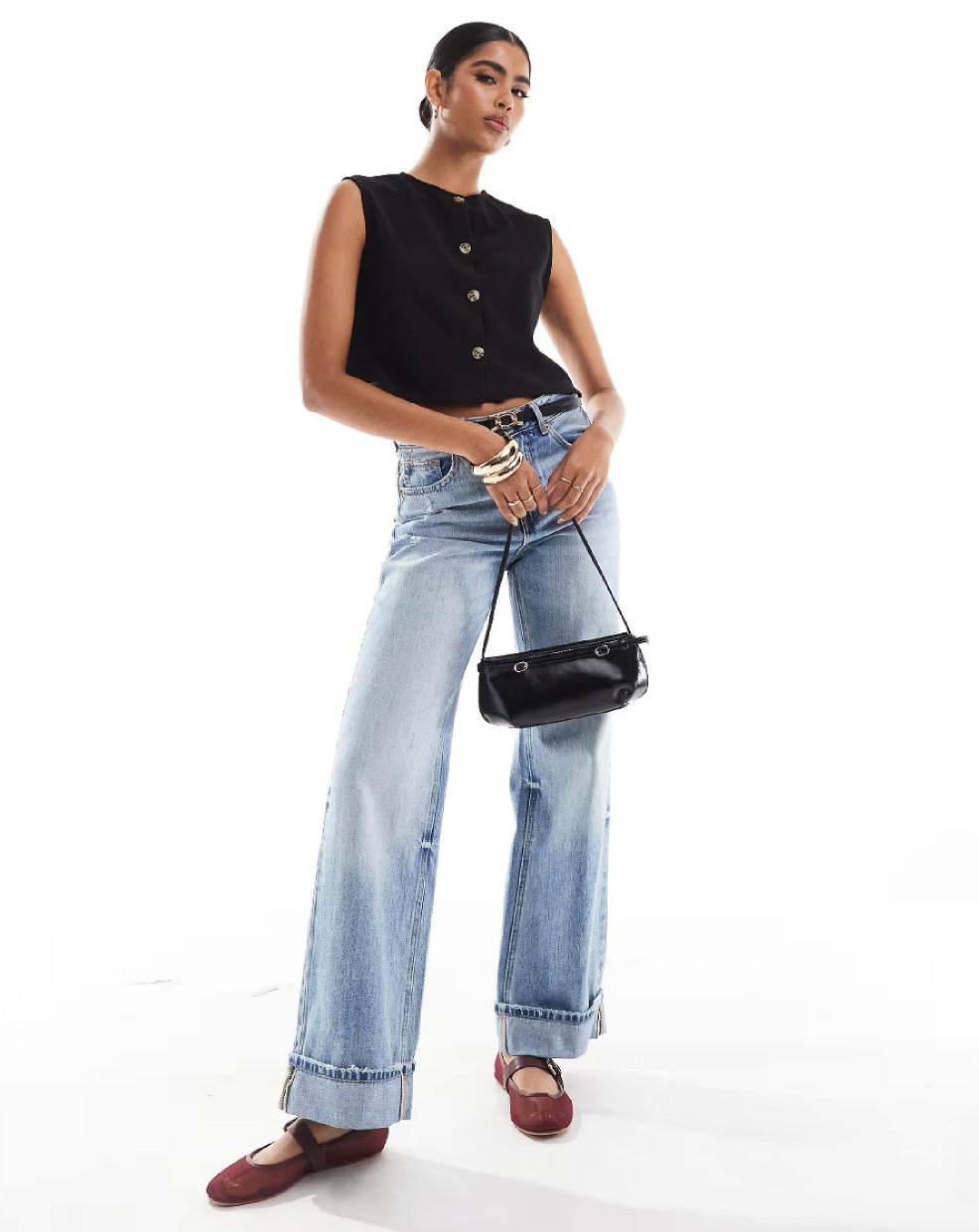 Black cropped waistcoat with button detail
