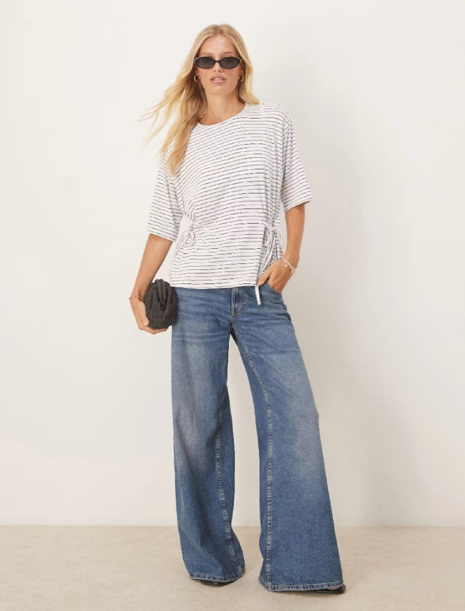 Oversized Tie Detail T-Shirt – Brown
