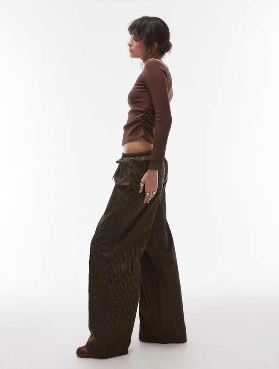 Chic Ruched Front Long Sleeve Top – Brown