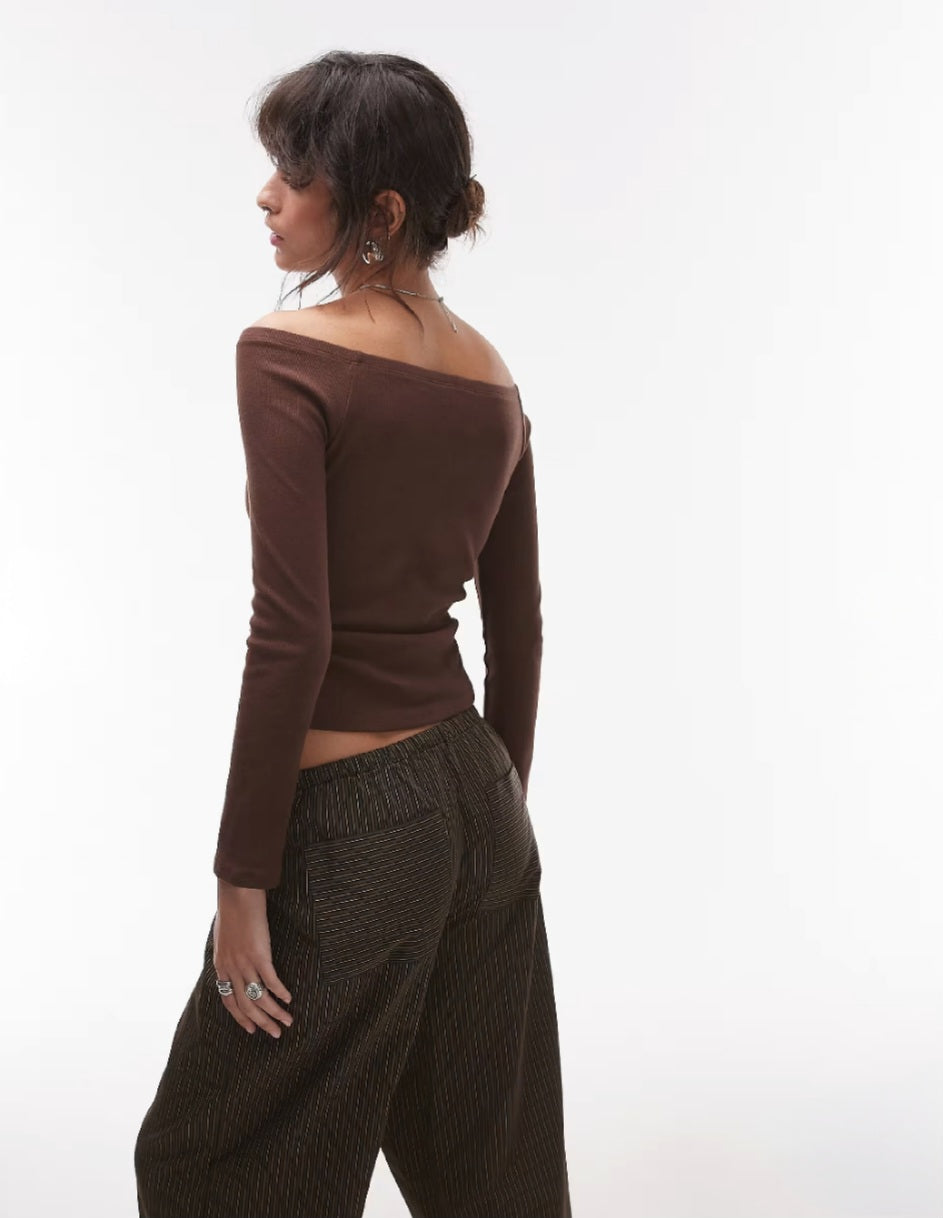 Chic Ruched Front Long Sleeve Top – Brown