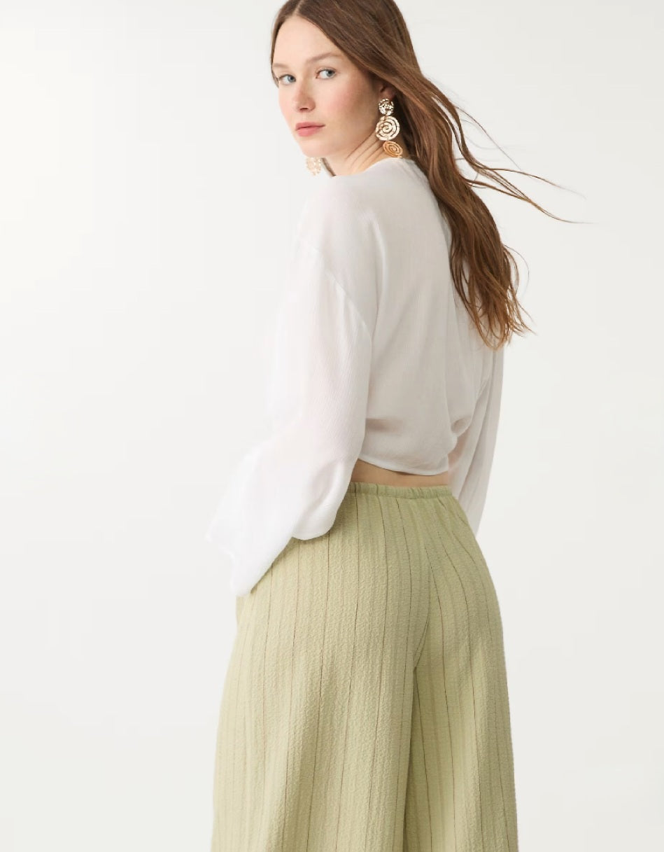 Cropped Tie-Front Blouse – Brown