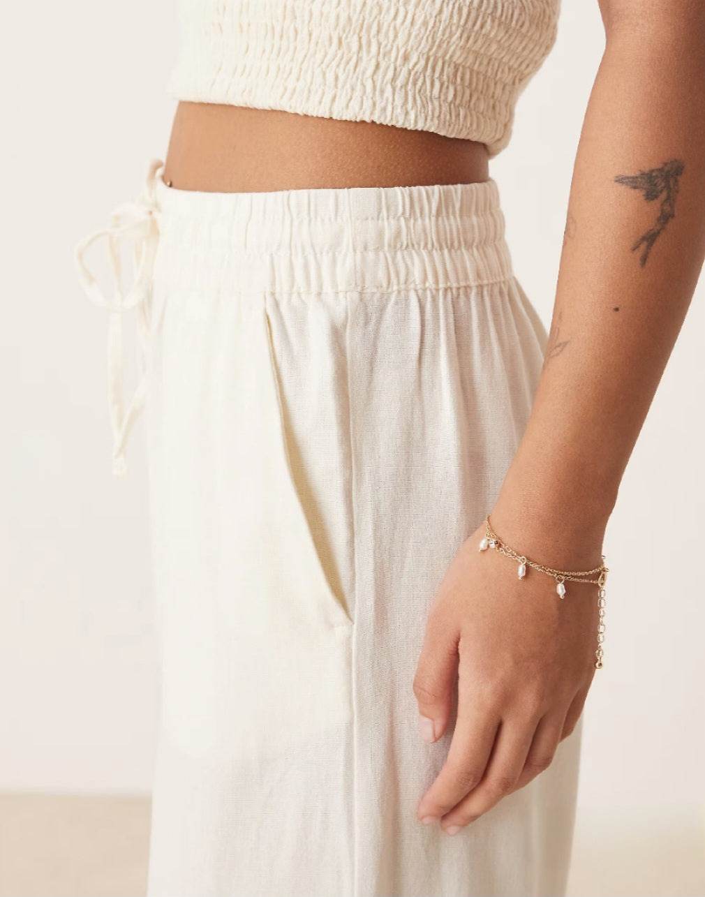 Petite Wide Leg Linen Trousers – Khaki